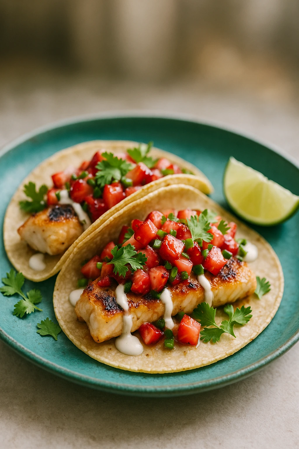 Tacos de poisson grillé avec salsa fraise épicée