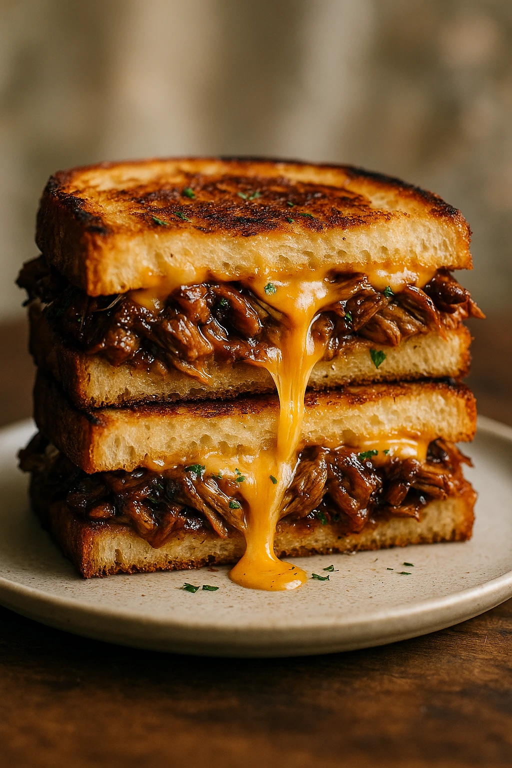 10 Grilled cheese BBQ con cerdo desmenuzado