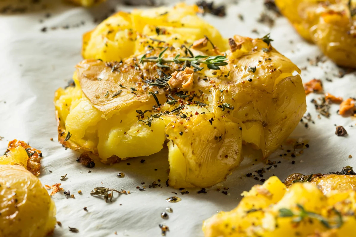 Papas Aplastadas al Ajo Asado