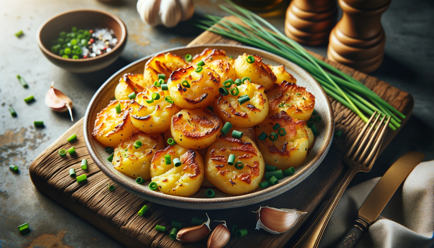 Papas aplastadas BBQ con ajo ahumado