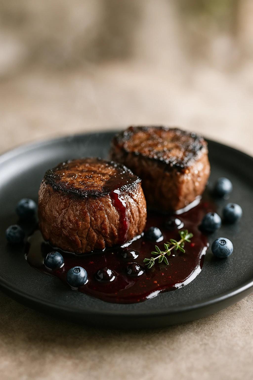Filet mignon BBQ au whisky et bleuets