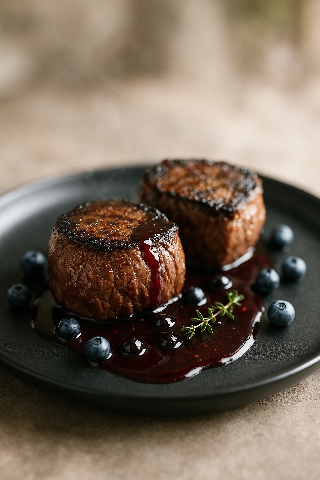 Filet mignon BBQ au whisky et bleuets