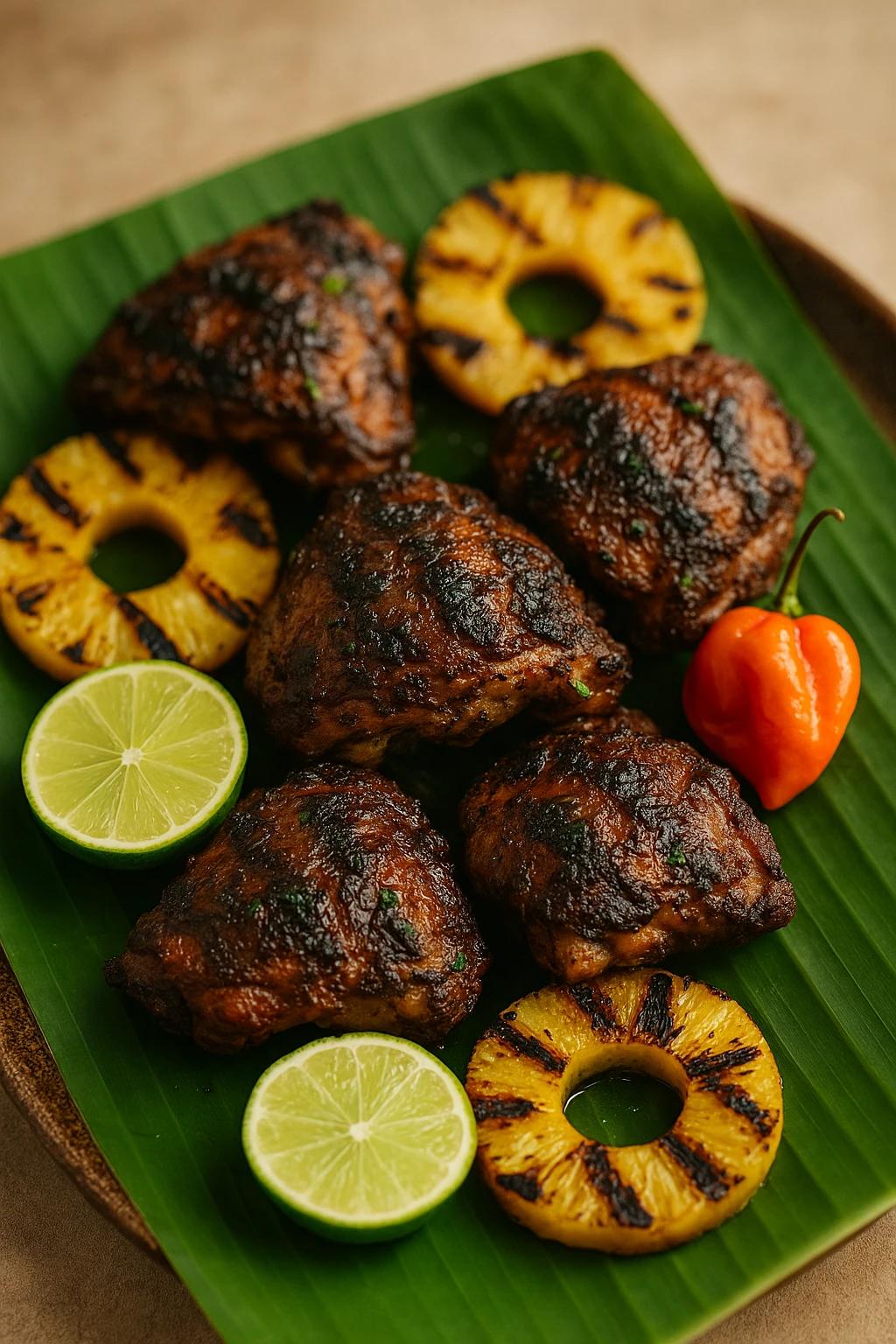 Pollo jerk BBQ con piña ahumada