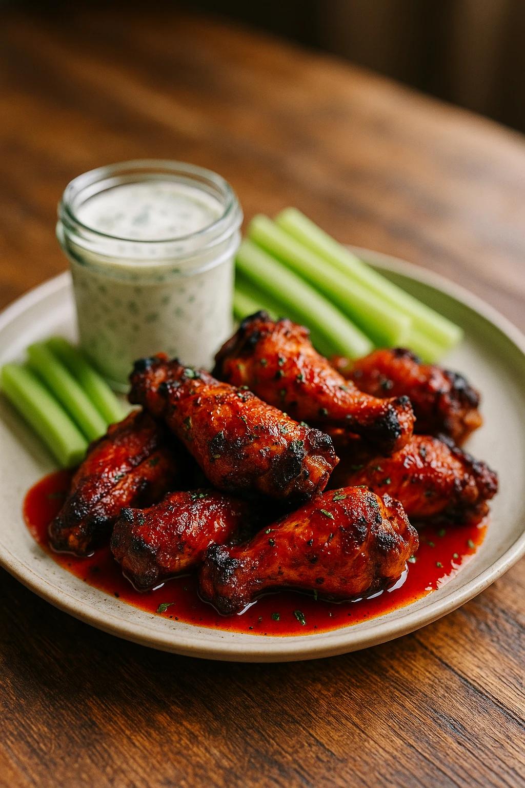 Poulet buffalo fumé avec sauce ranch maison