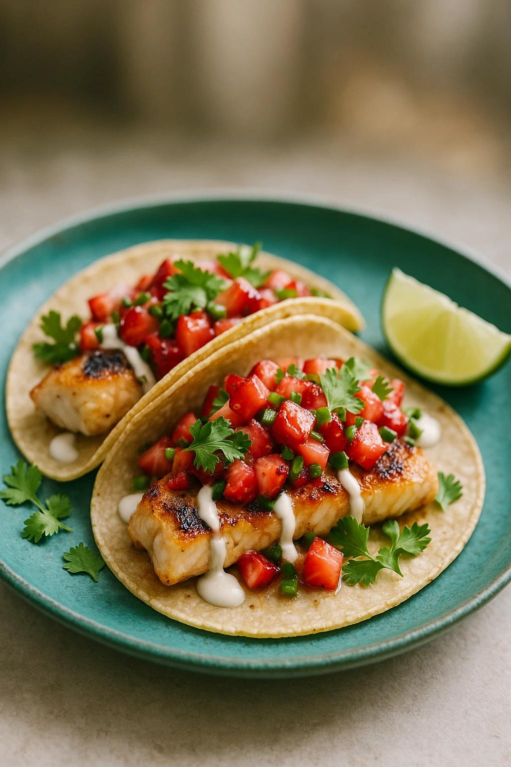 Grilled Fish Tacos with Spicy Strawberry Salsa
