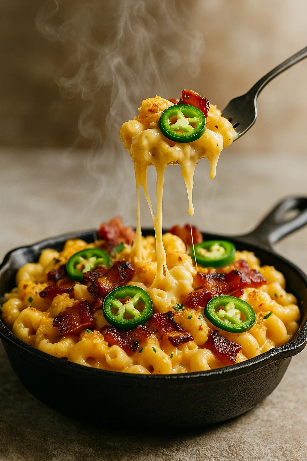 Mac and cheese BBQ ahumado con tocino y jalapeño