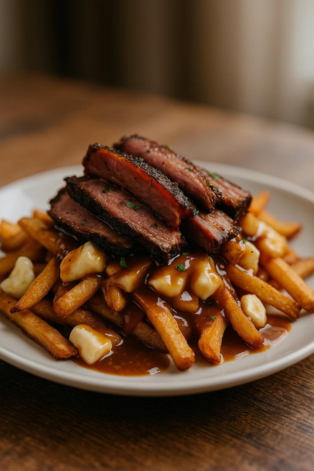 Poutine BBQ au smoked meat et fromage en grains