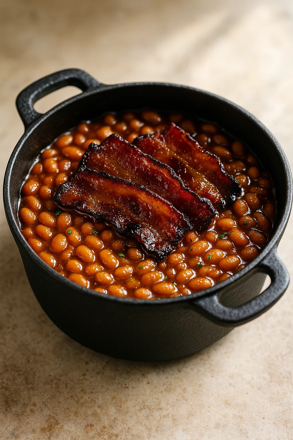 Frijoles con tocino ahumado y jarabe de arce