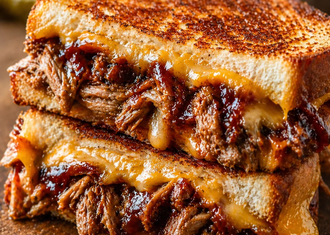 Sándwich de queso a la parrilla BBQ con cerdo desmenuzado