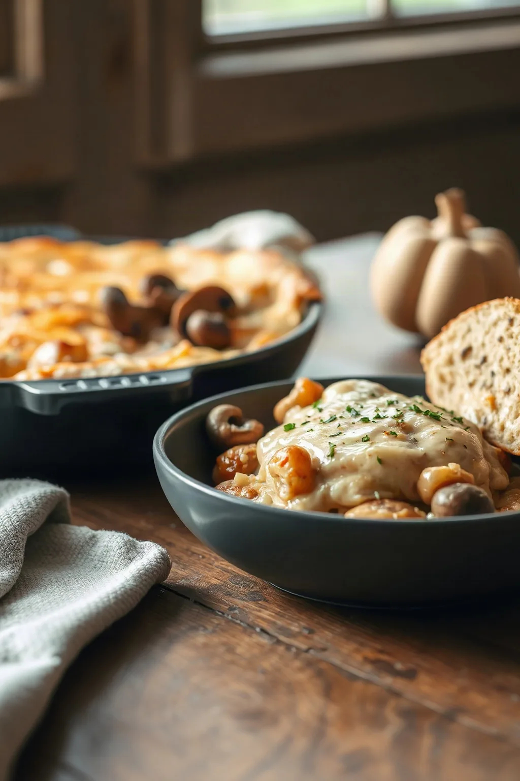 Délice de Casserole aux Pierogies et Champignons