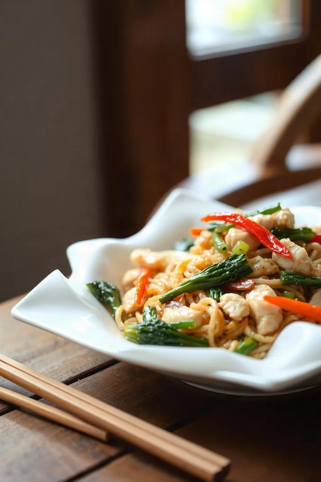 Chow Mein de Pollo Clásico con Verduras