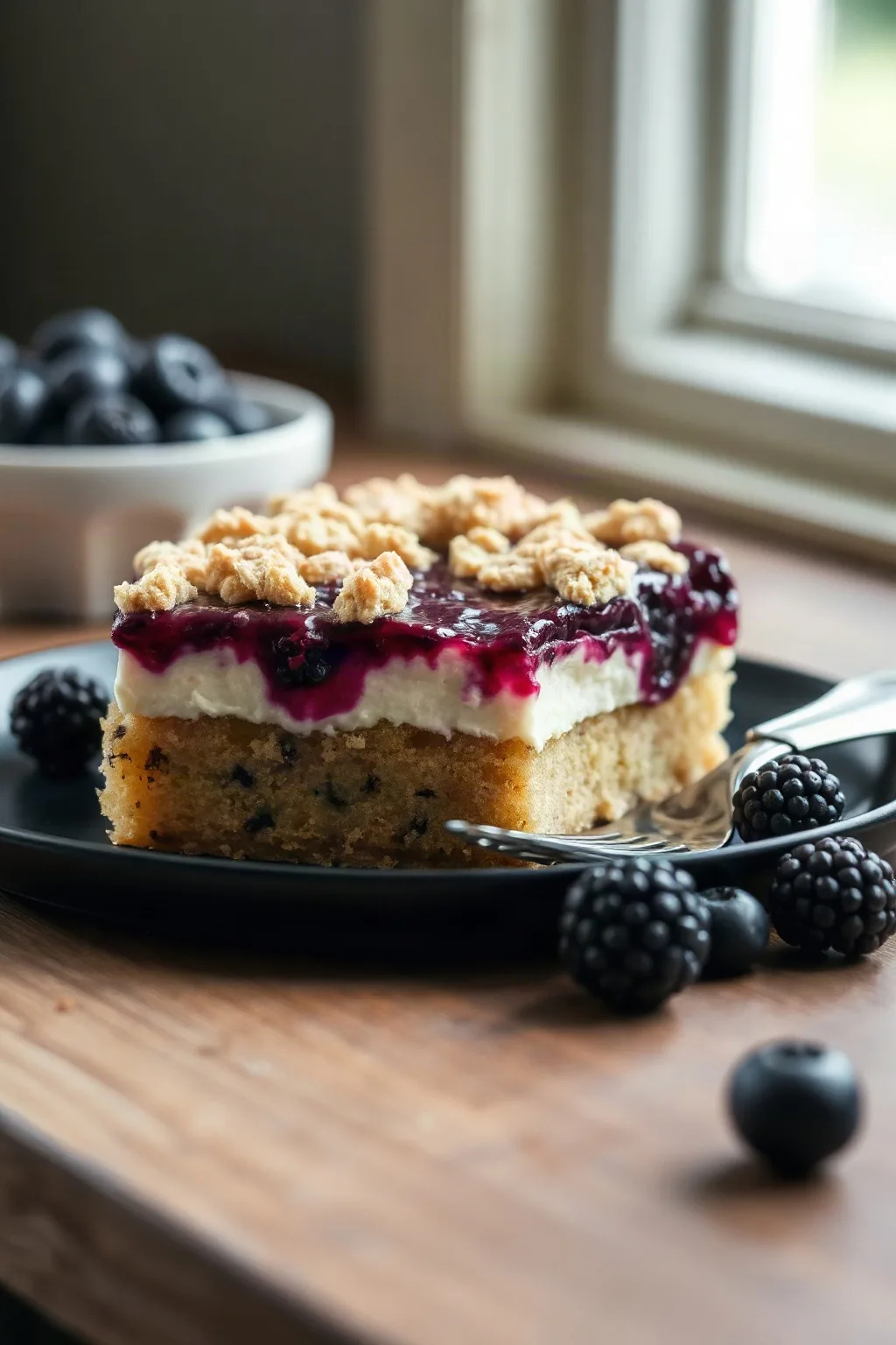 Gâteau Crumble au Fromage à la Crème et Baies de Saskatoon