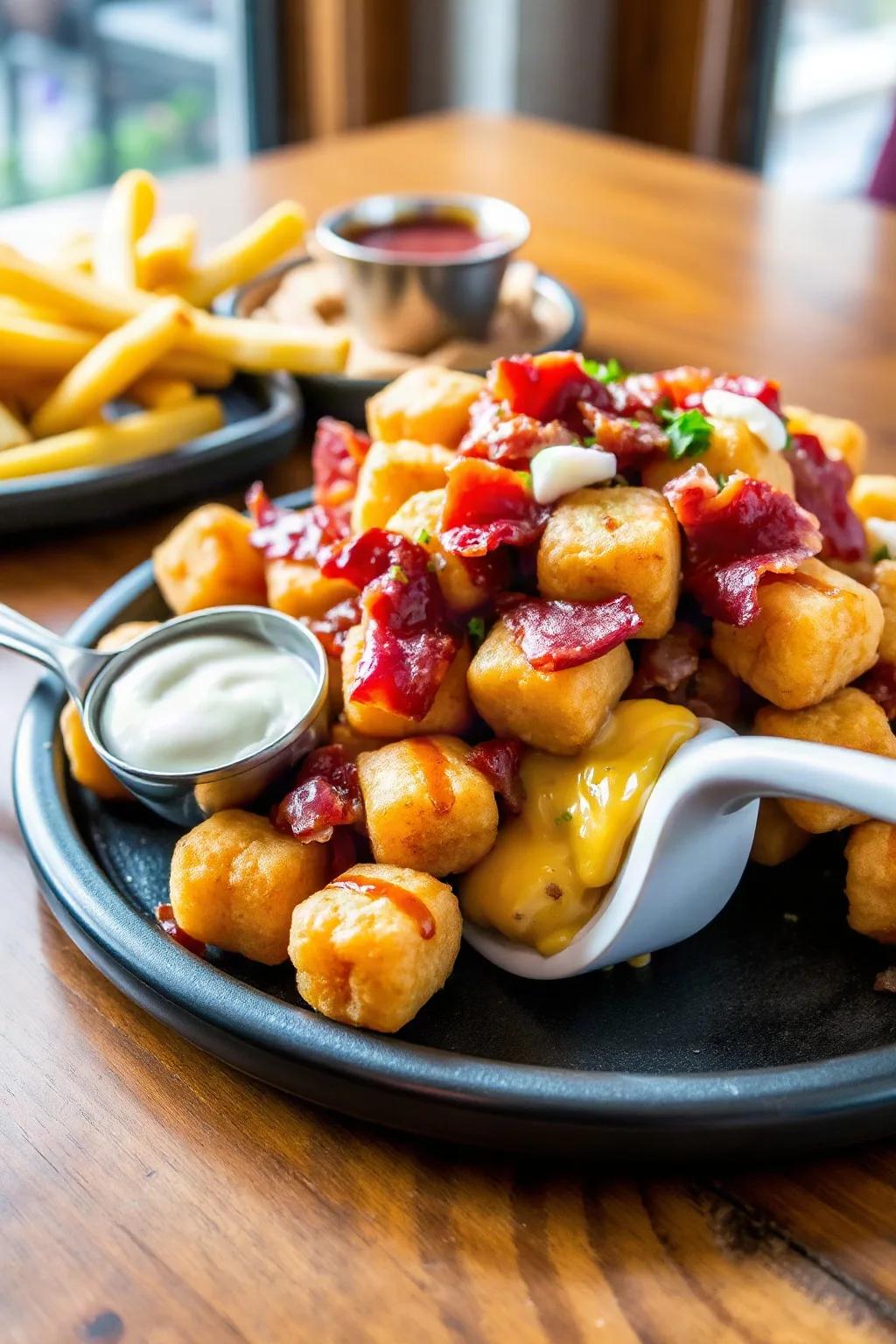 Cheesy Bacon Ham & Swiss Tater Tots Poutine