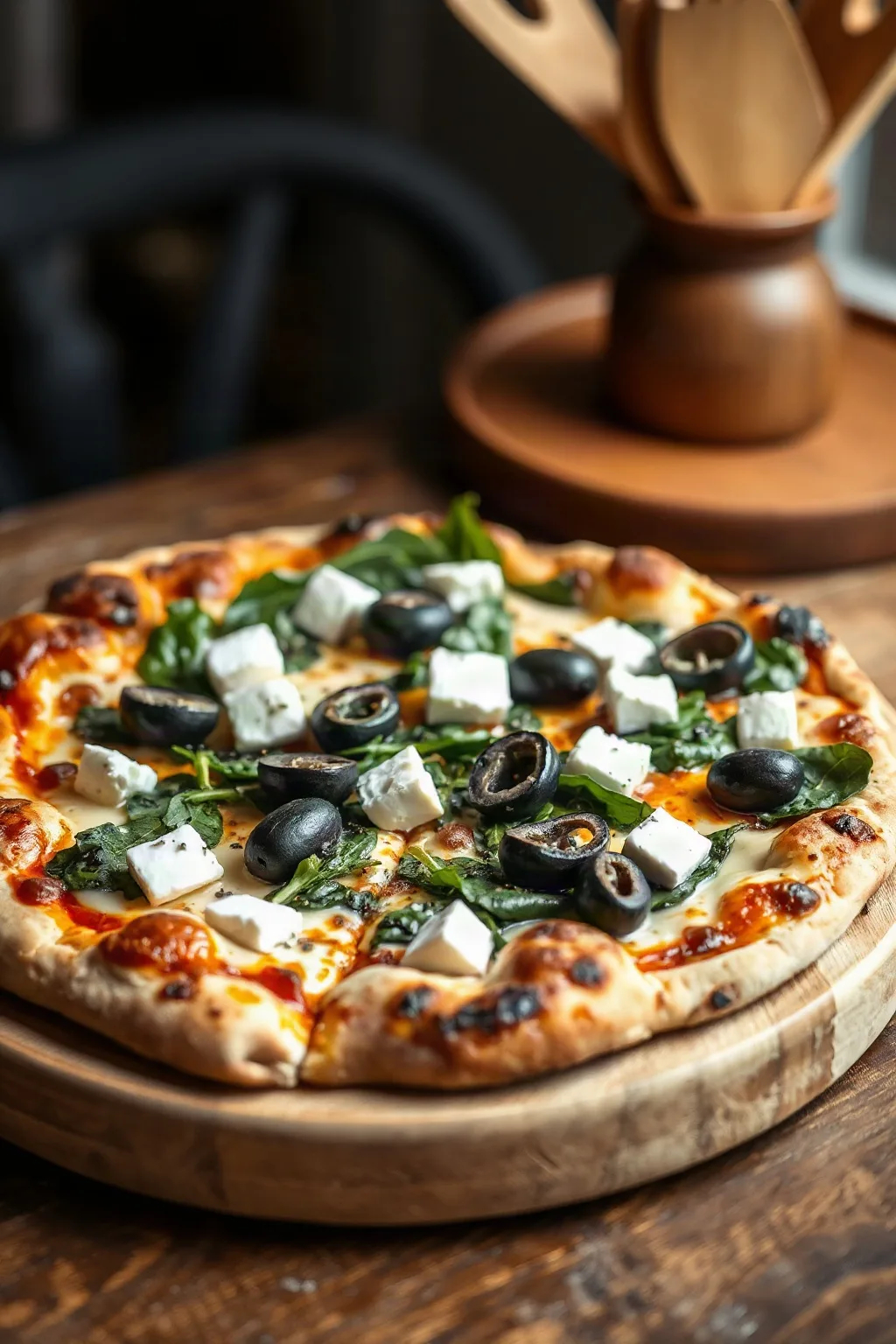Greek Pizza with Spinach, Feta and Olives