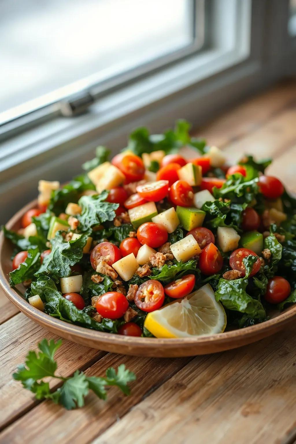 Salade de chou frisé méditerranéenne avec vinaigrette au citron