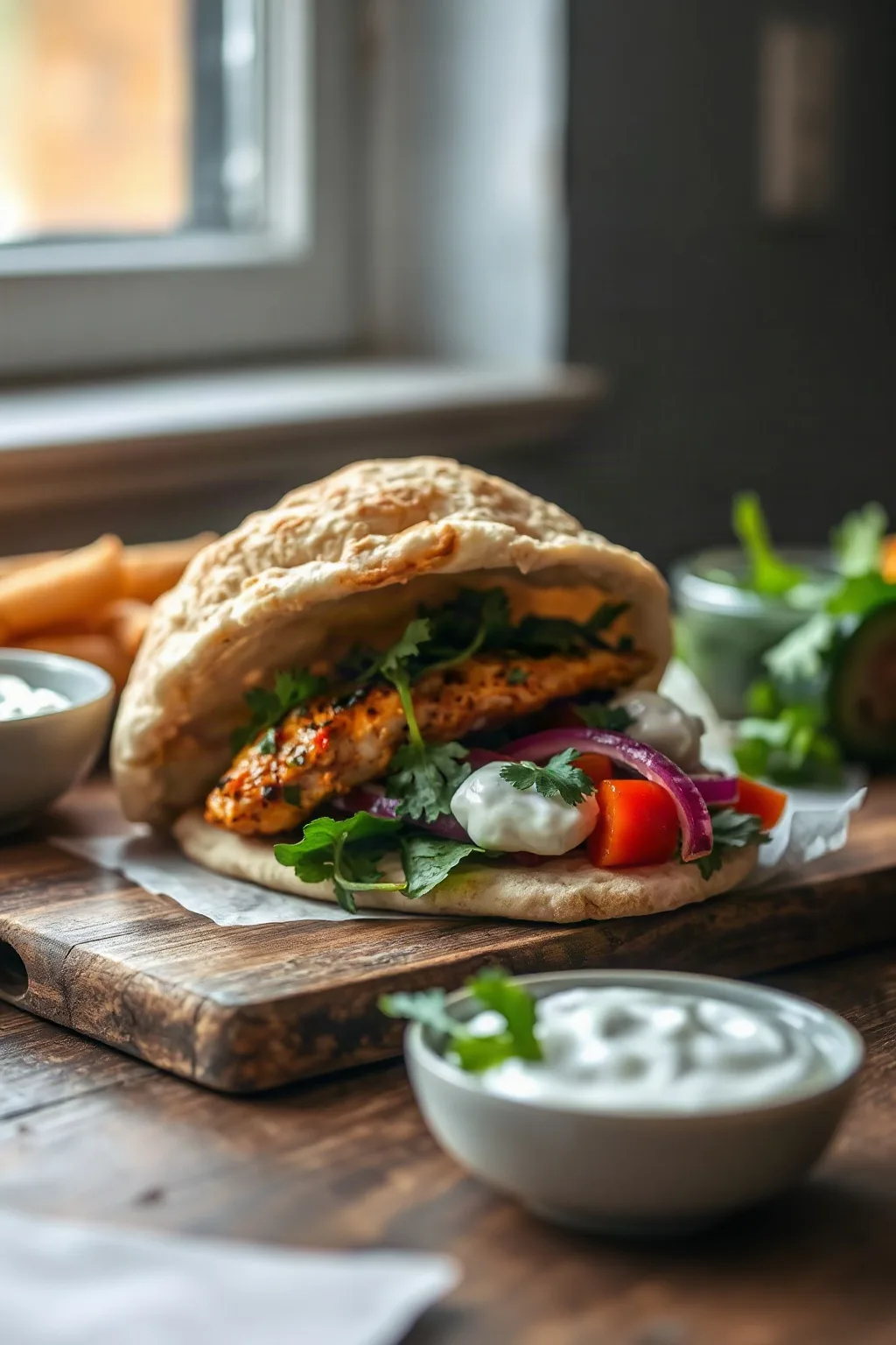 Sándwich de Pita con Pollo Marinado y Tzatziki
