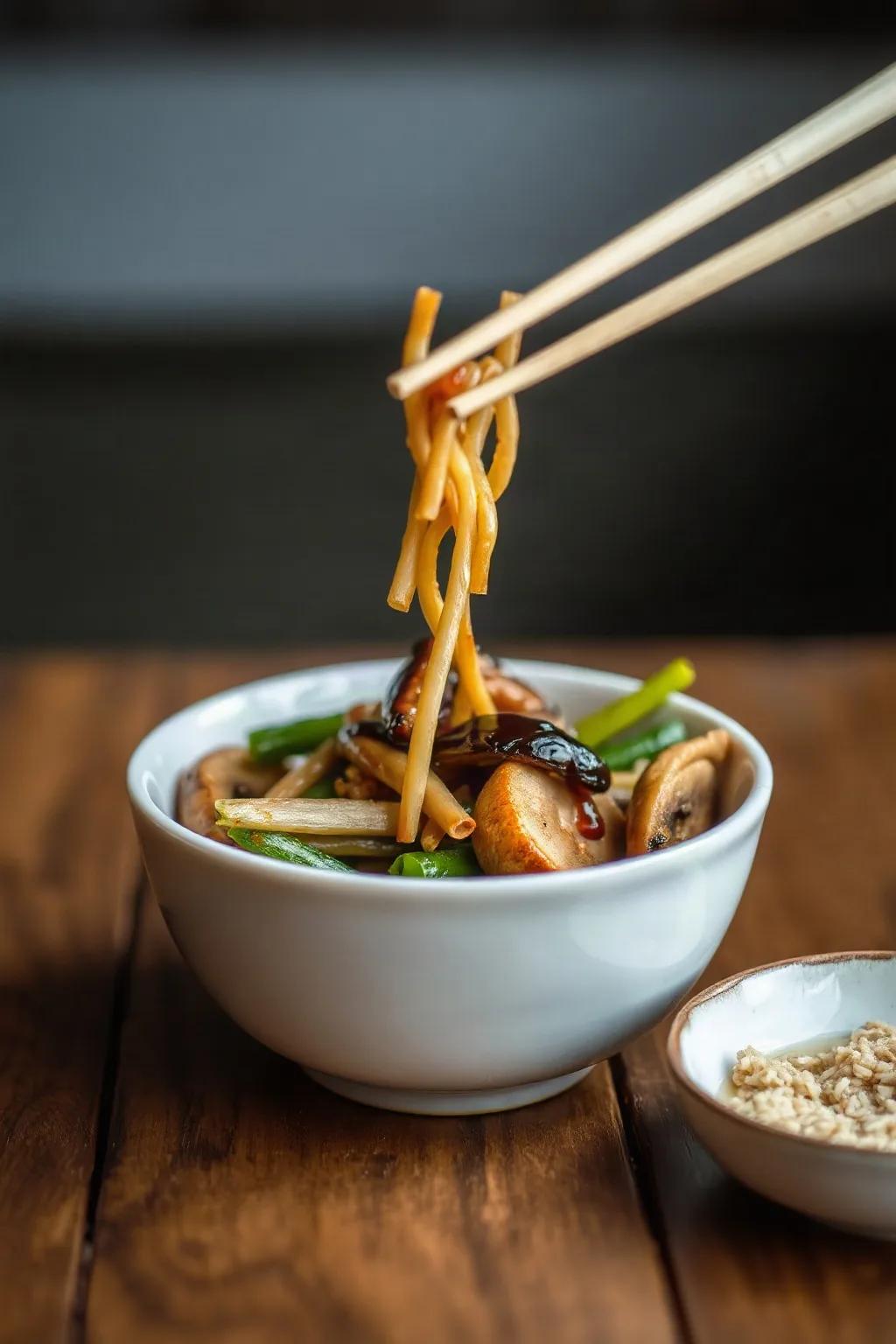 Hongos Enoki Salteados con Glaseado de Ajo y Soya
