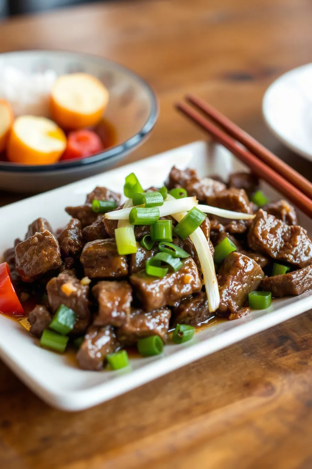 Carne Mongoliana con Cebollines Salteados