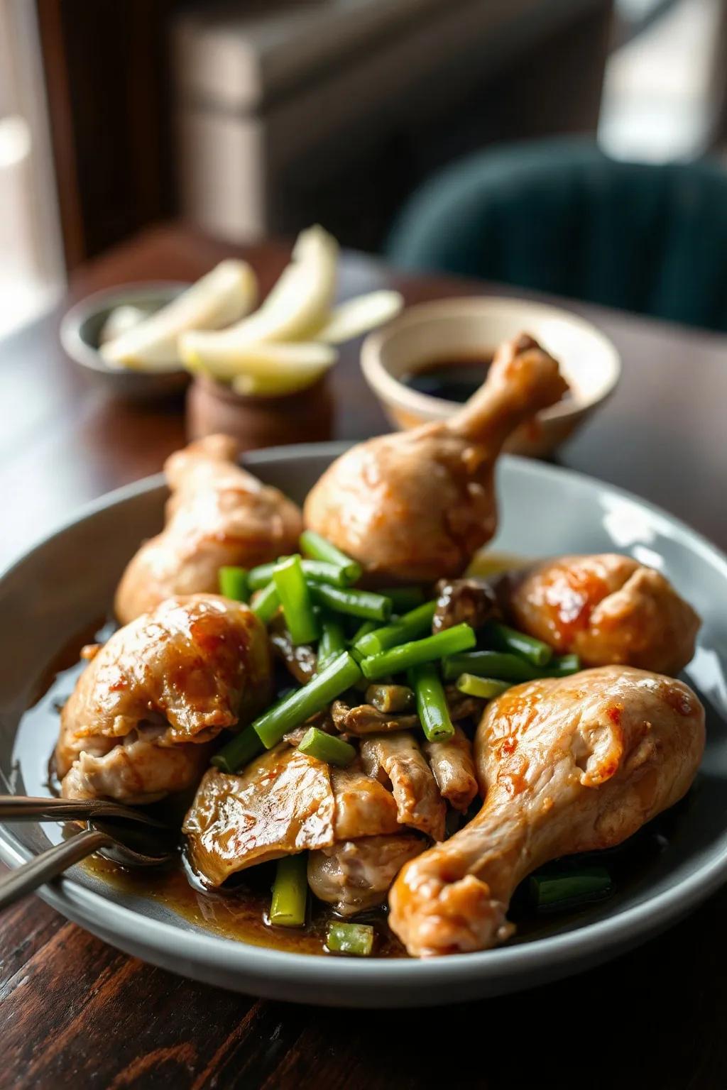 Pollo al Vapor con Jengibre y Salsa de Soya