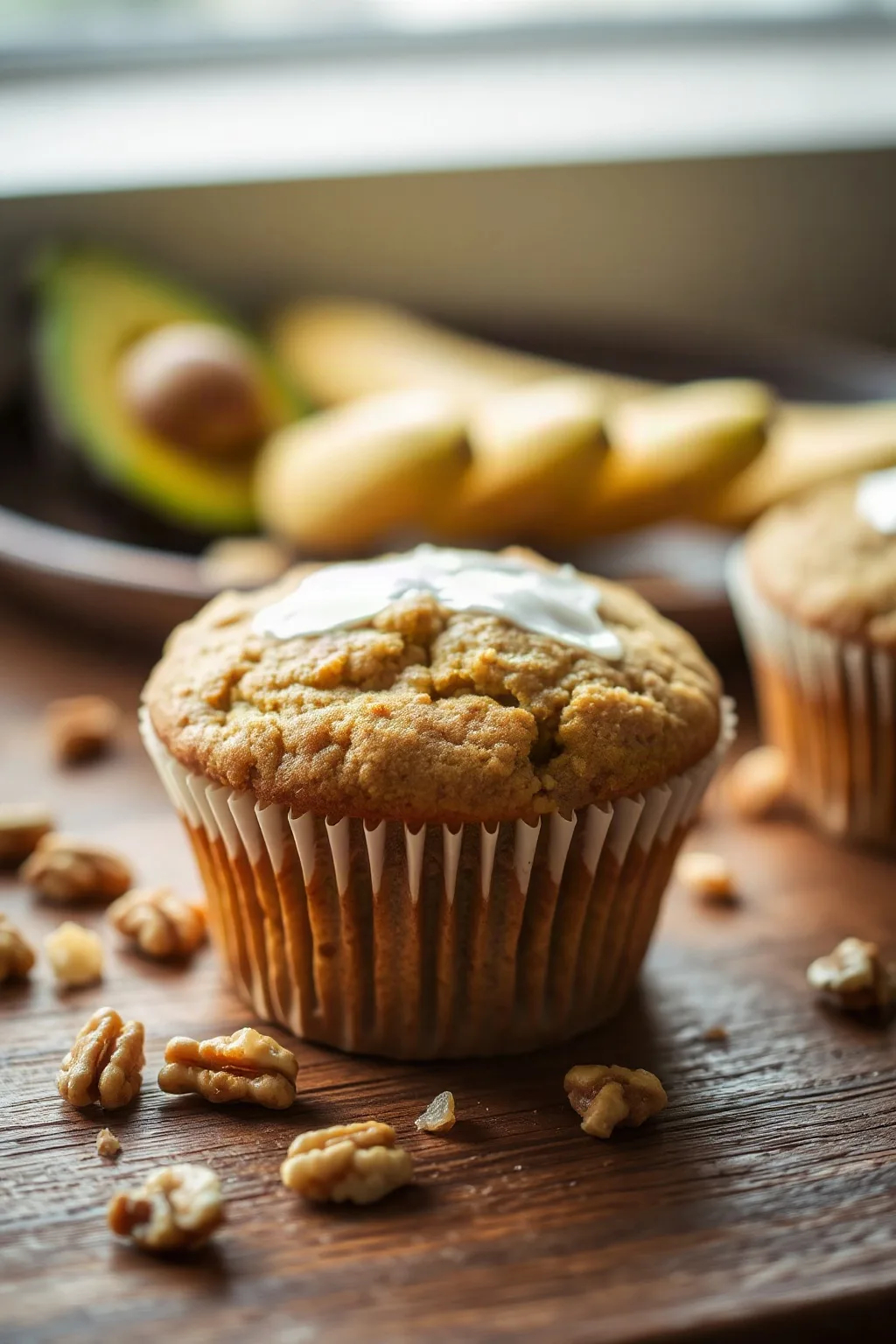 Avocado Banana and Walnut Muffins