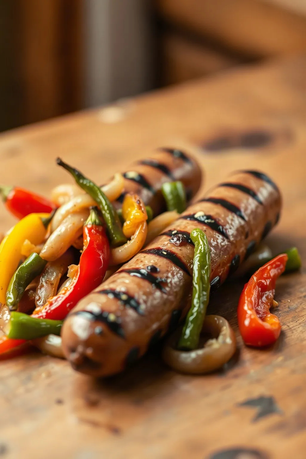 Saucisses italiennes grillées avec poivrons et oignons