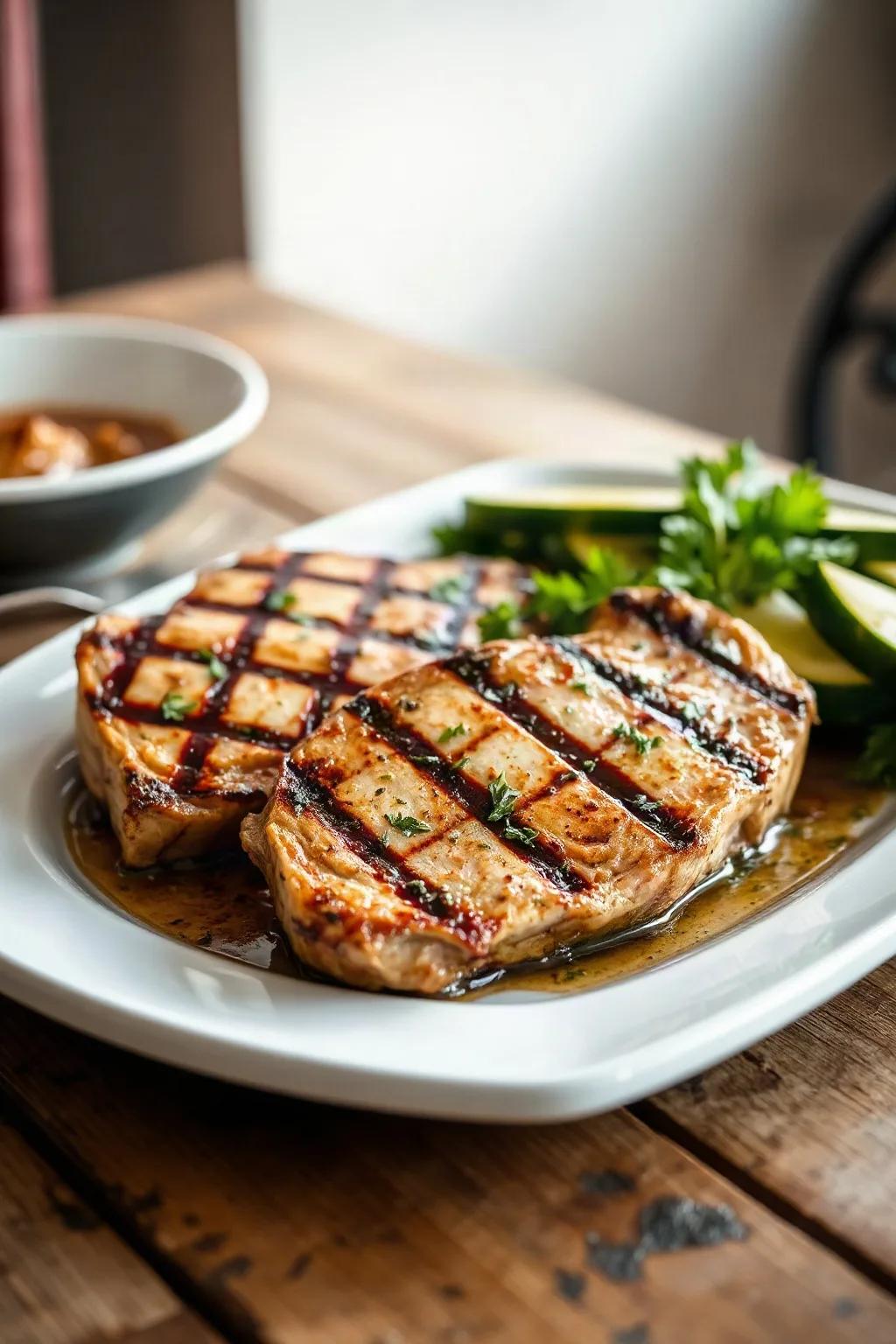 Côtelettes de porc grillées à la méditerranéenne avec marinade aux herbes