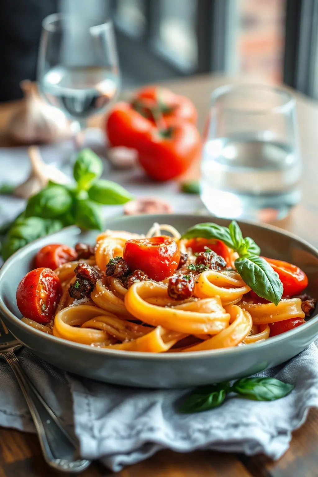 Roasted Cherry Tomato Pasta with Garlic and Basil