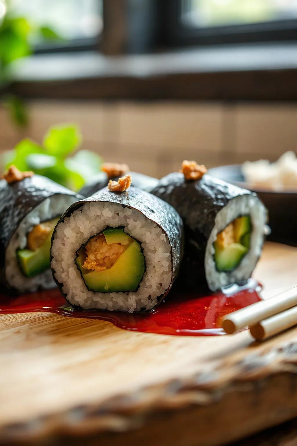 Cucumber and Avocado Sushi Roll