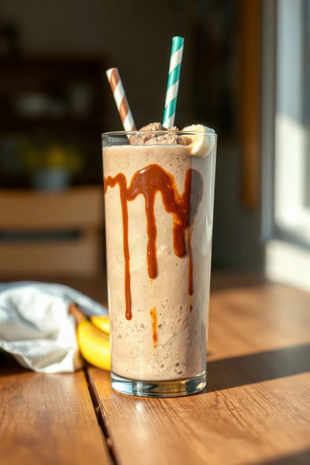 Milkshake Protéiné au Chocolat, Banane et Beurre d'Arachide