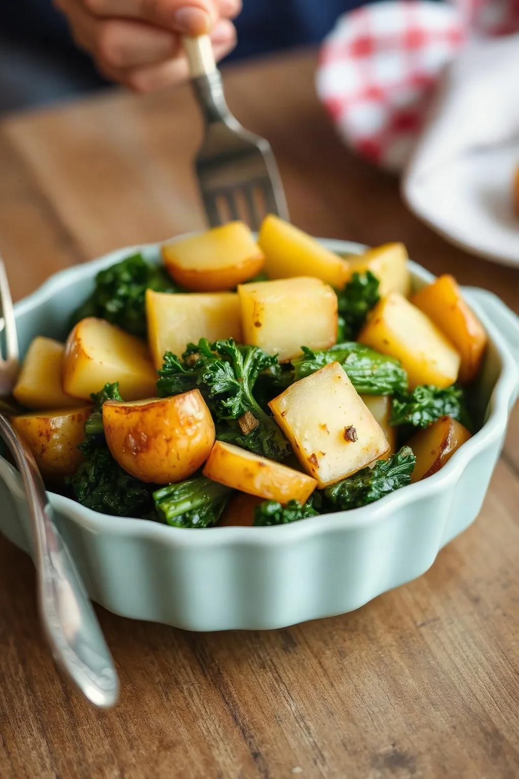 Pommes de terre sautées avec chou frisé