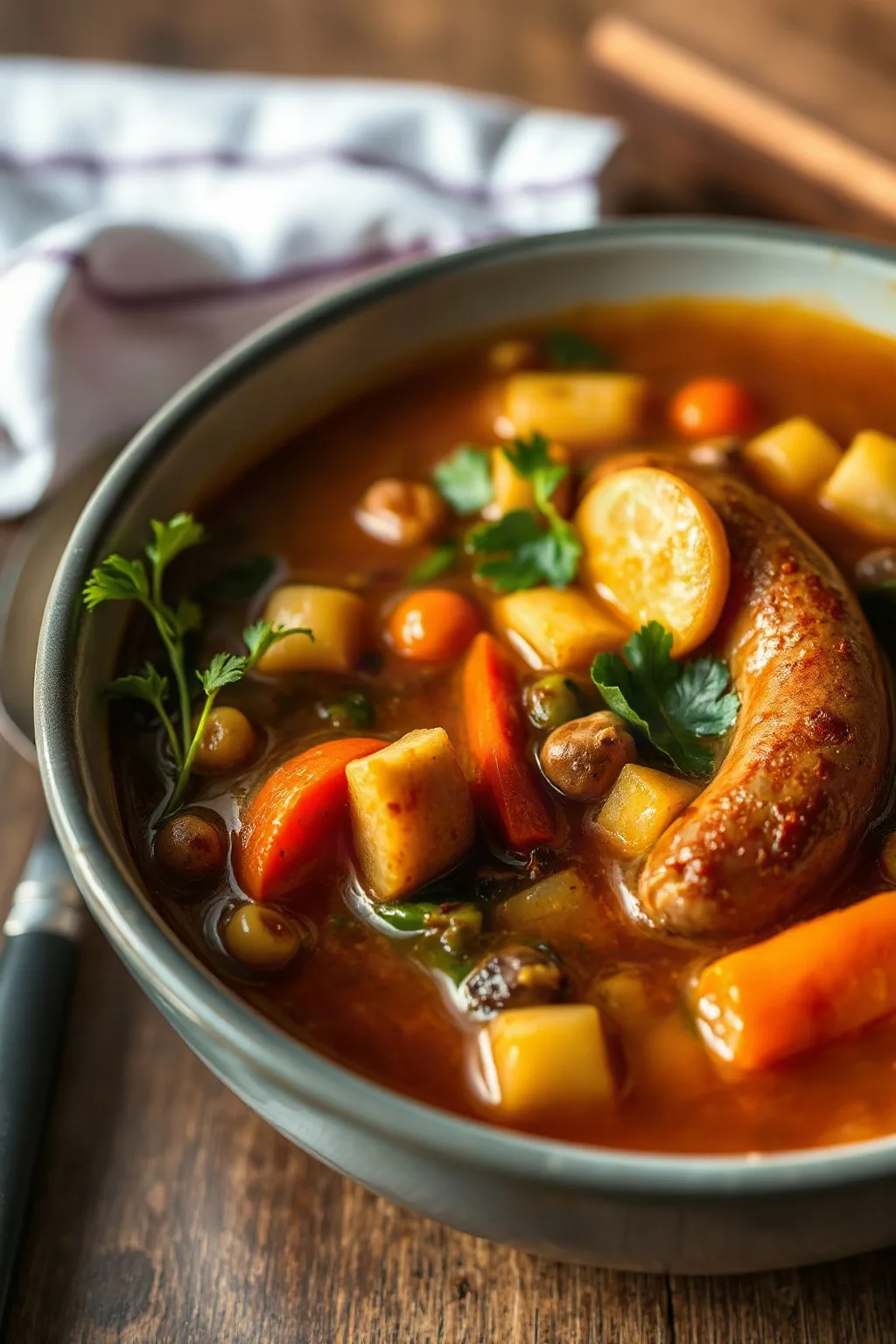 Hearty Bratwurst Soup with Vegetables