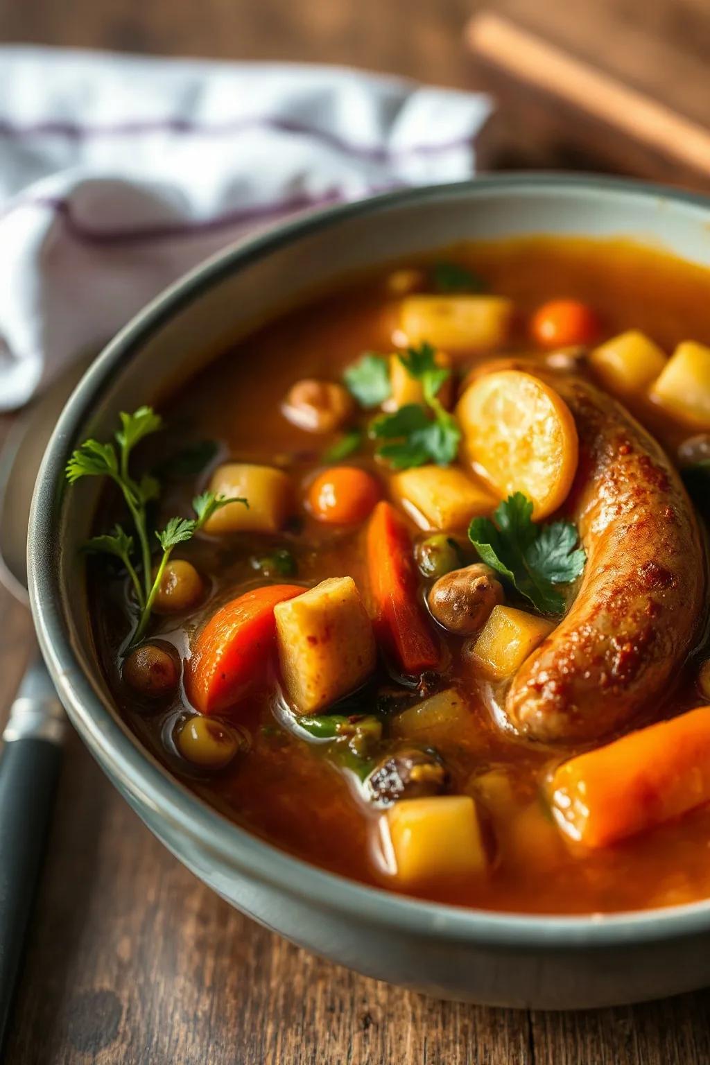 Sopa Sustanciosa de Salchicha Bratwurst con Verduras
