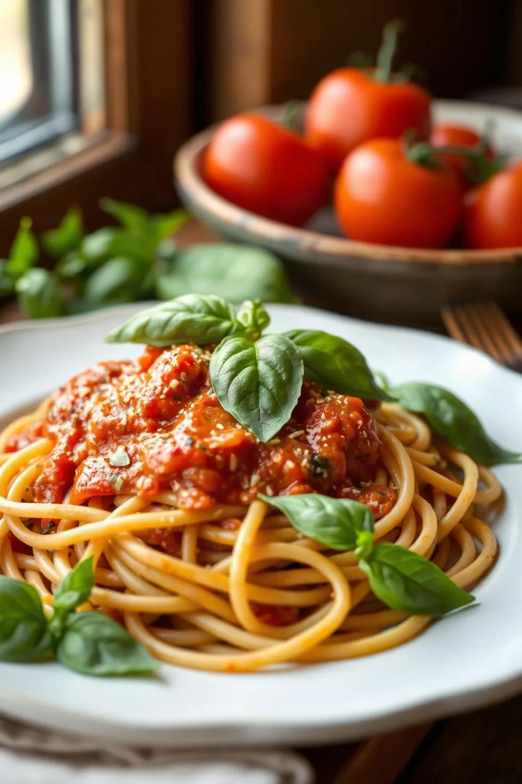 Delicious Vegan Spaghetti with Tomato Basil Sauce