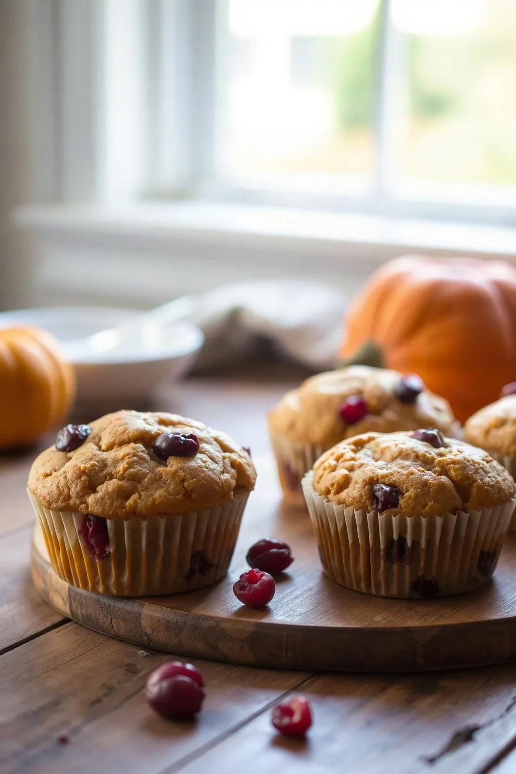Muffins santé à la citrouille et aux canneberges