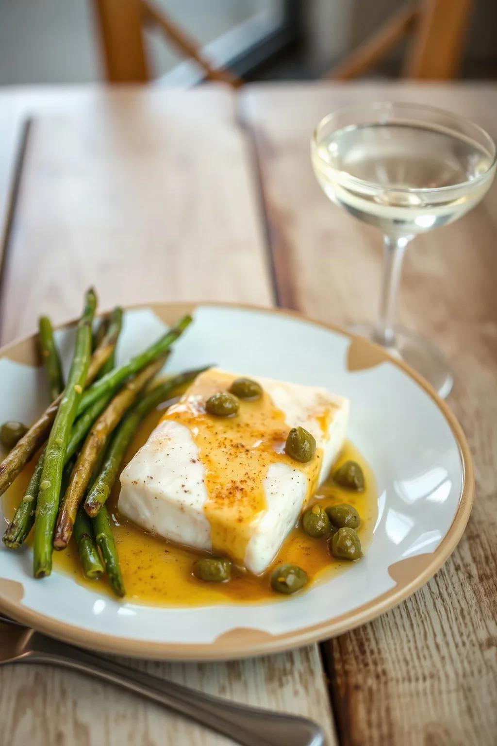 Flétan Poêlé avec Sauce aux Câpres