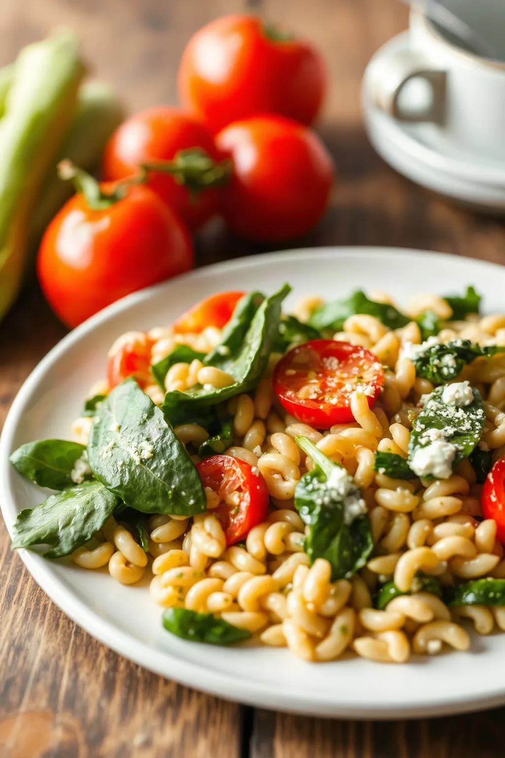Salade d'épinards et orzo avec vinaigrette au citron