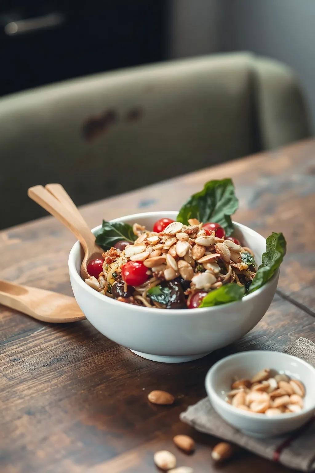 Salade de ramen au bok choy et amandes croquantes