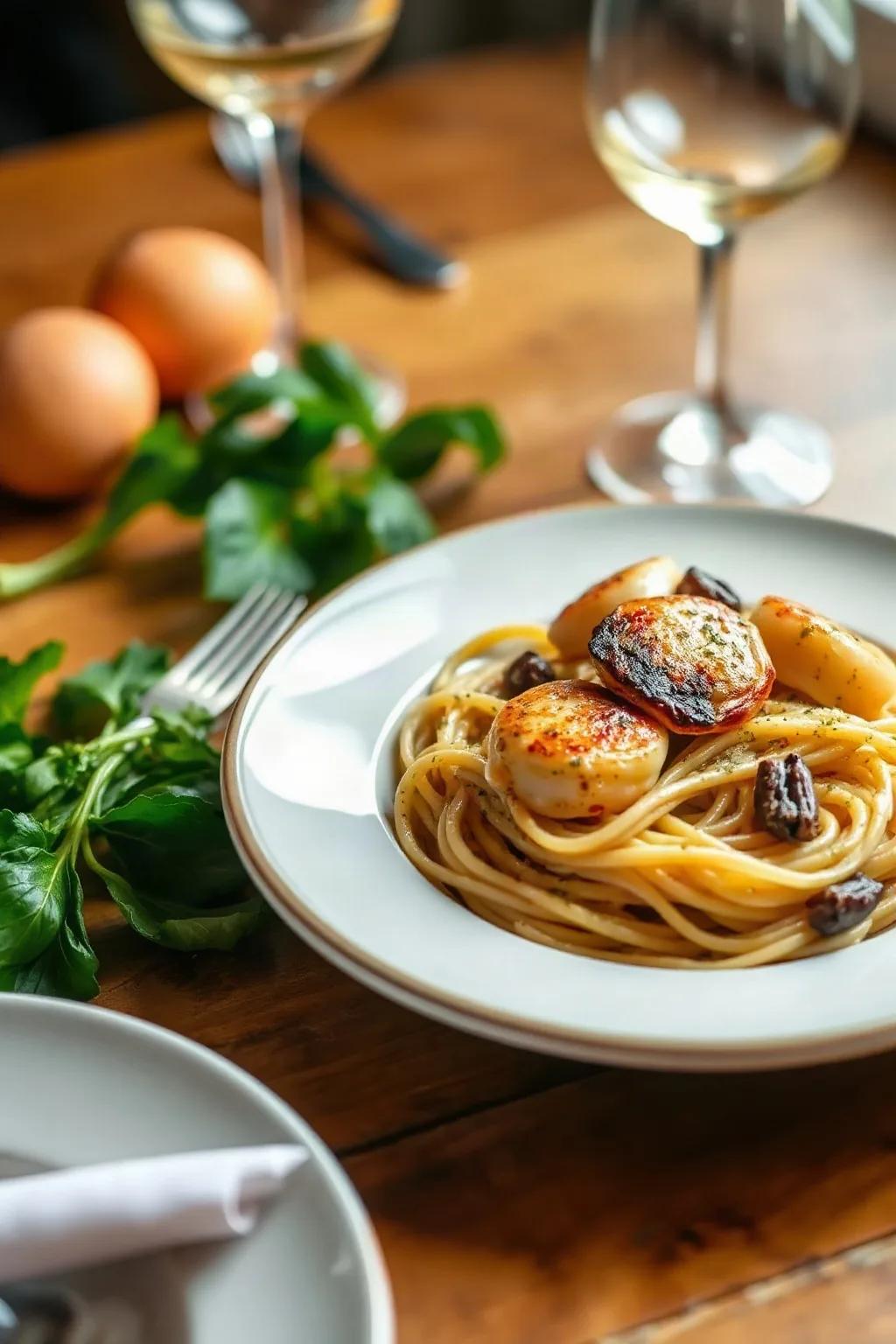 Spaghetti crémeux aux pétoncles de baie