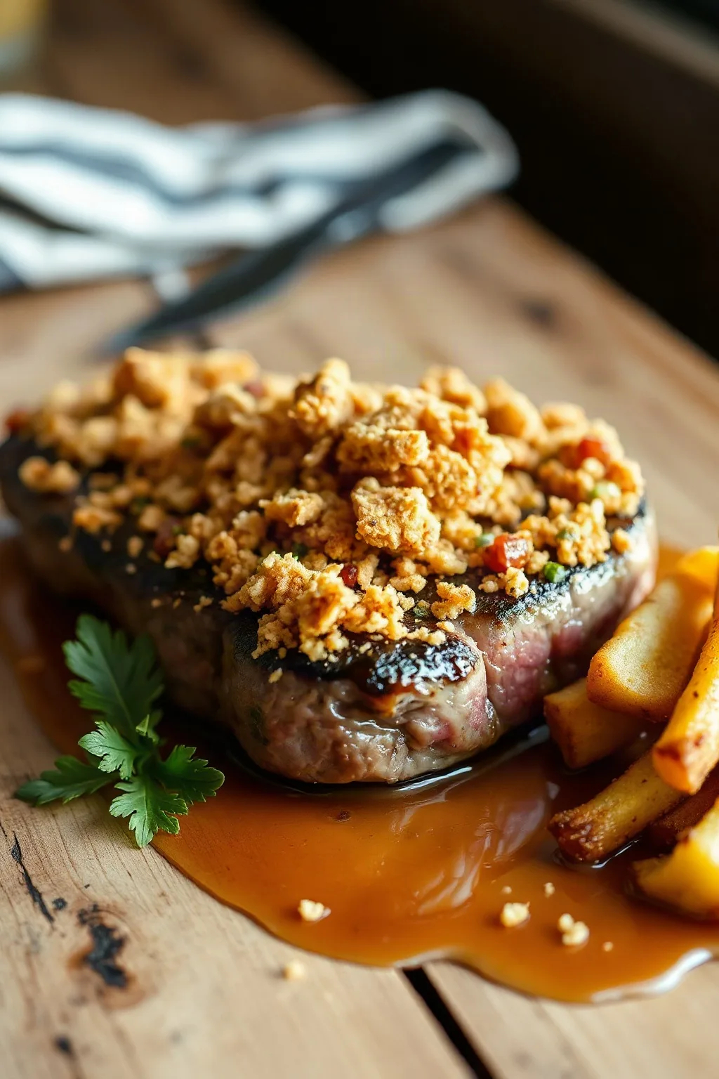 Bistec con Costra Crujiente de Ajo