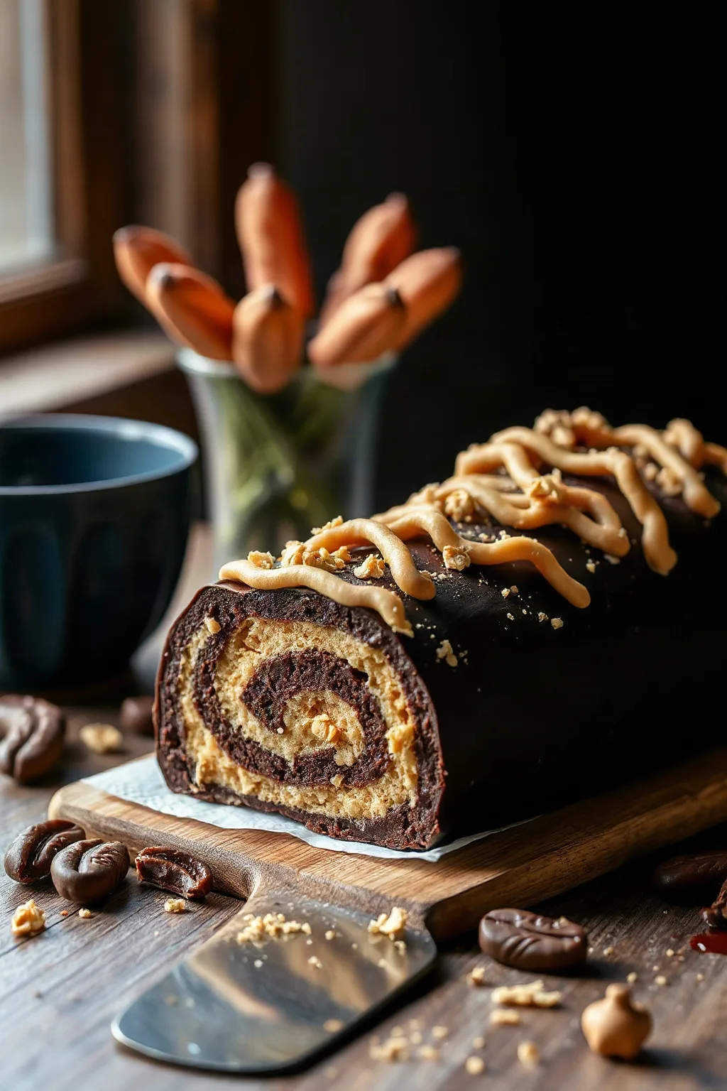 Receta de Tronco Crujiente de Mantequilla de Maní y Chocolate