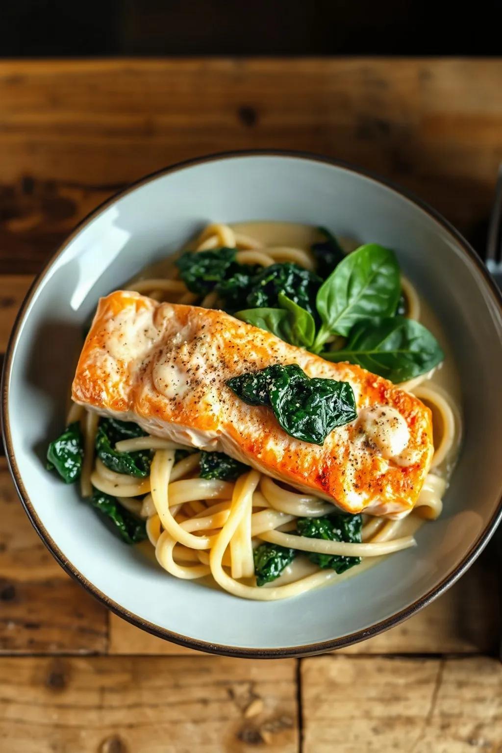 Fettuccine con Salmón y Espinacas