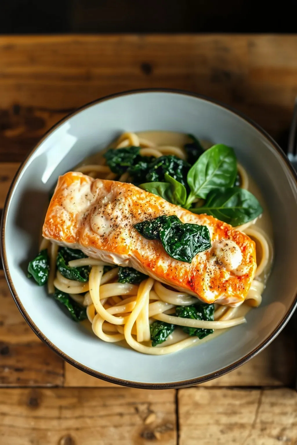 Fettuccine con Salmón y Espinacas