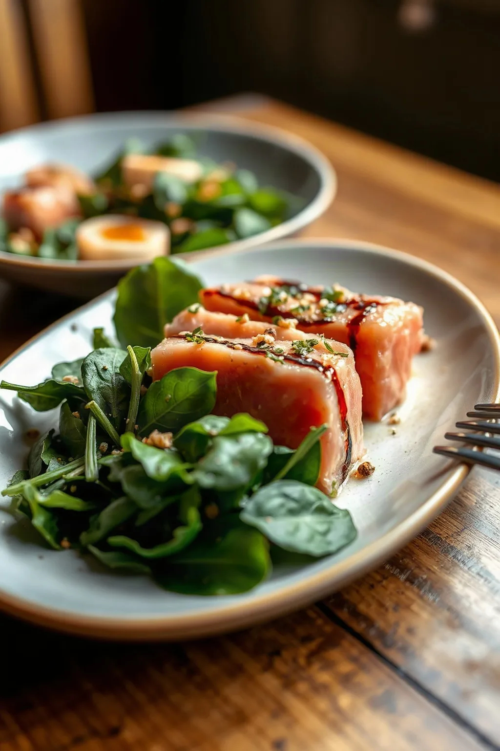 Sesame Seared Tuna and Sushi Bar Spinach Salad