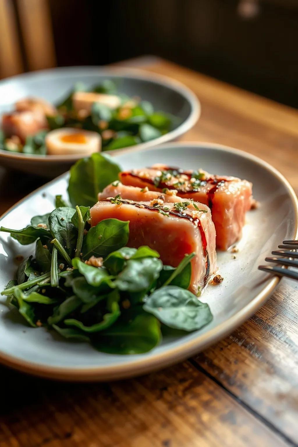 Atún Sellado con Sésamo y Ensalada de Espinacas