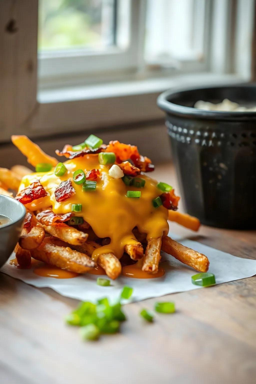 Frites au Fromage avec Bacon et Oignons Verts