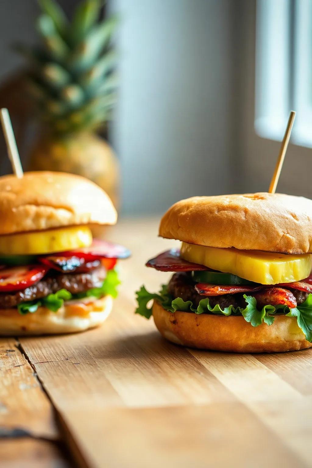 Jugosas Hamburguesas de Piña y Tocino