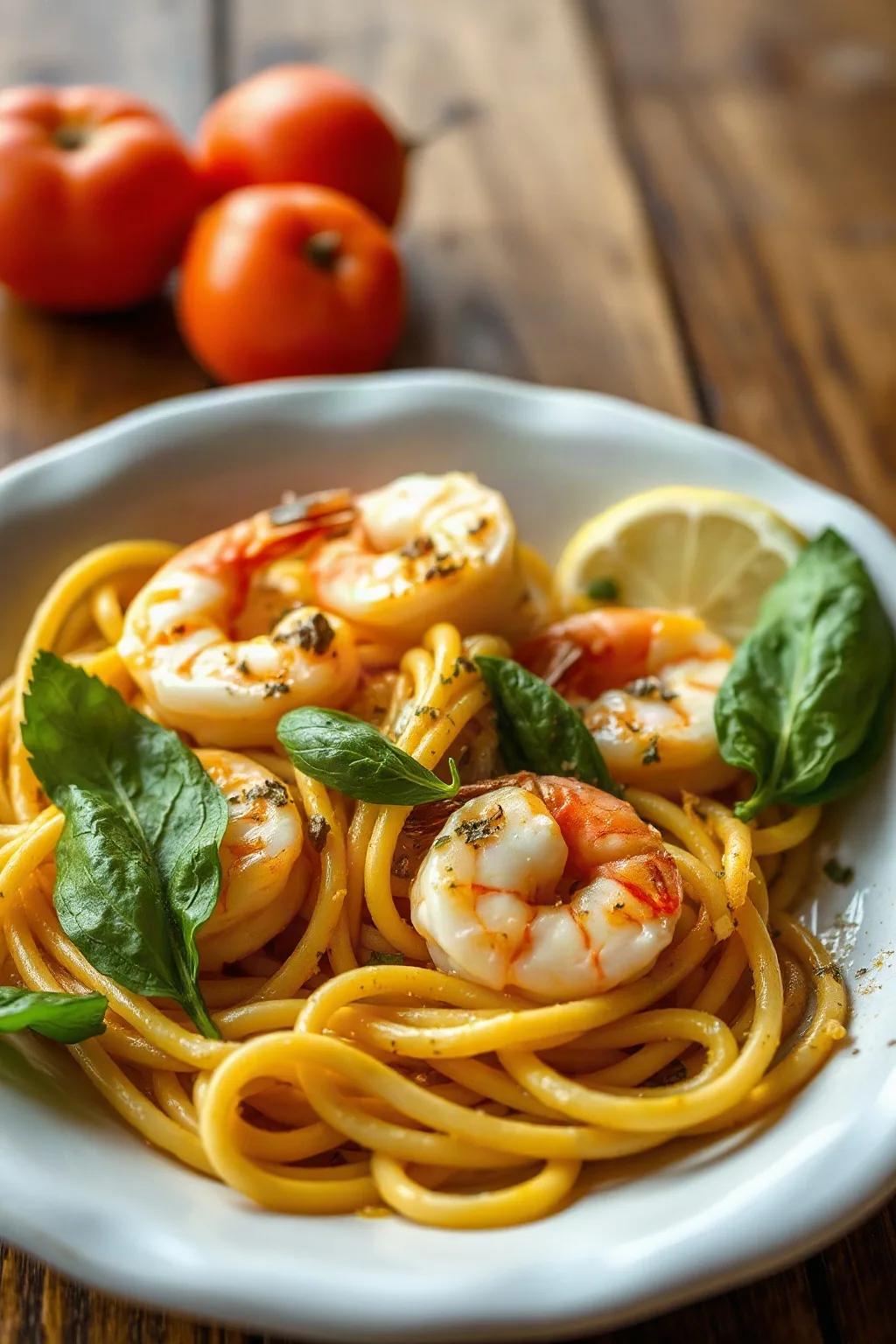 Camarones al Ajo con Pasta y Limón
