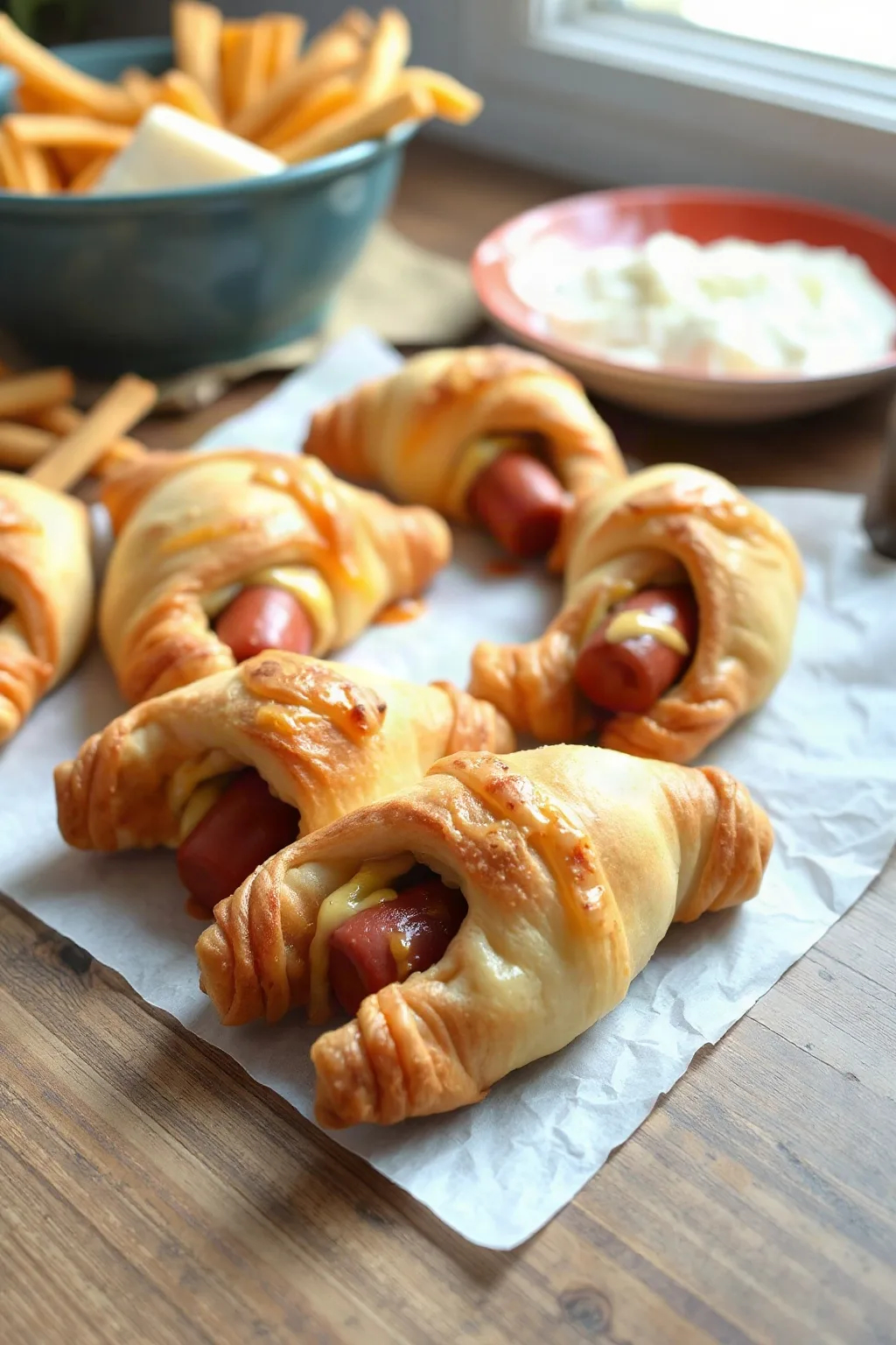 Roulés feuilletés au fromage et saucisse