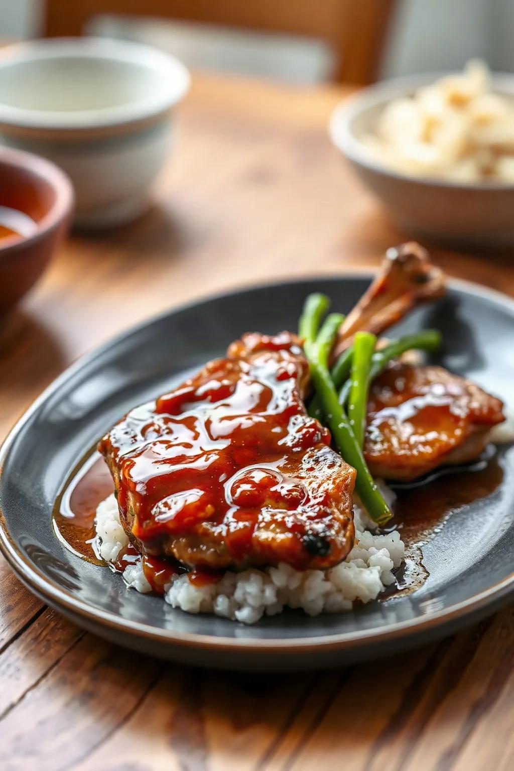 Chuletas de Cerdo Chinas con Glaseado de Jengibre y Soya