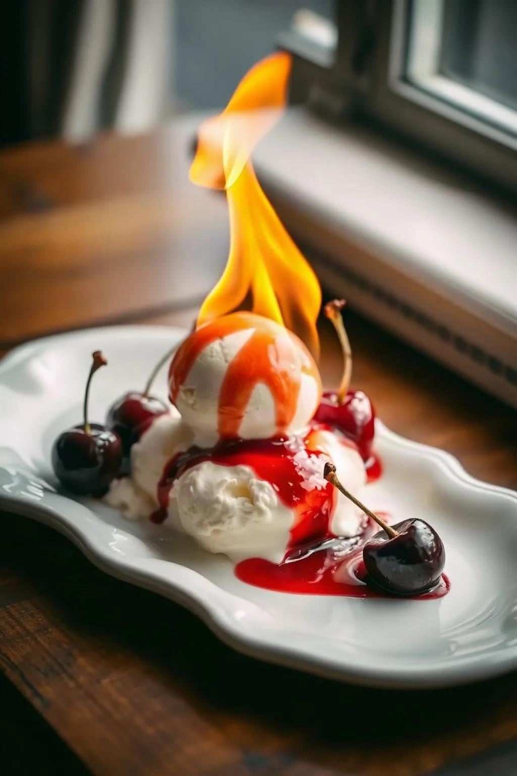 Classic Cherries Jubilee with a Flambé Twist